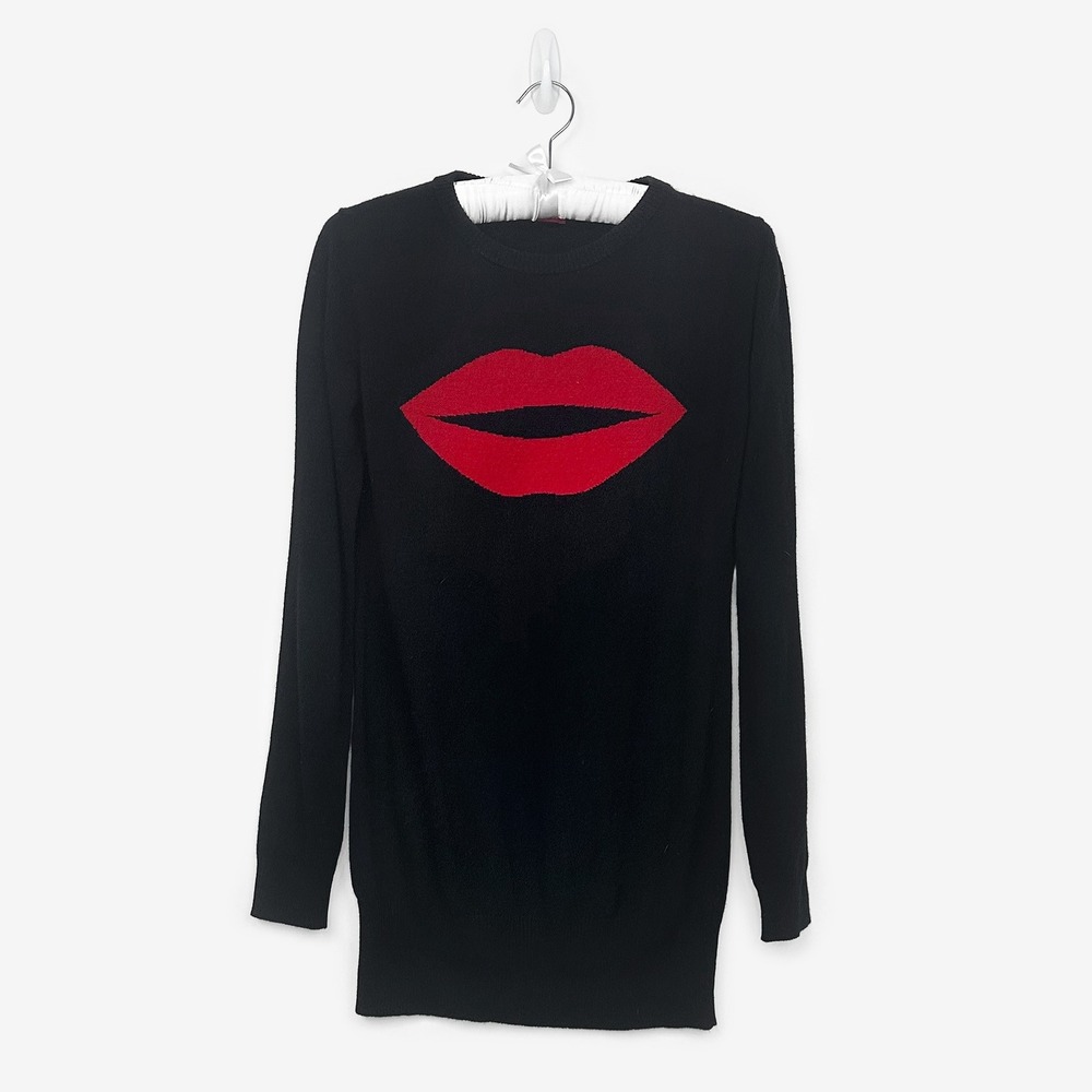 Fiorucci Longline Sweater Size L Black Red Lips